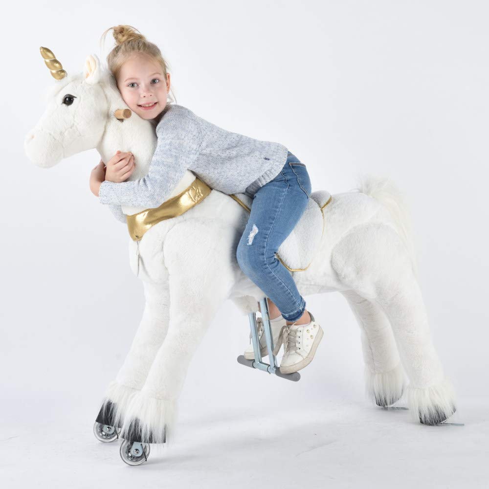 UFREE Ride on Unicorn Toy - Soft Plush Stuffed Animal, Golden Unicorn Ride-On for Kids Ages 6+ to Adults | Perfect for Birthday Gifts, Indoor Play & Fantasy Adventure