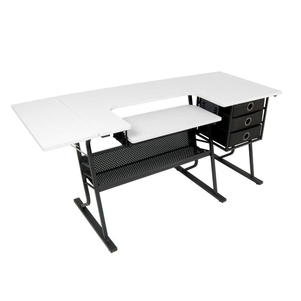 Eclipse Hobby Sewing & Craft Table - Sturdy Multi-Purpose Workstation with Drawers | Black/White Computer Desk for Sewing, Quilting, Crafting & Home Office Use