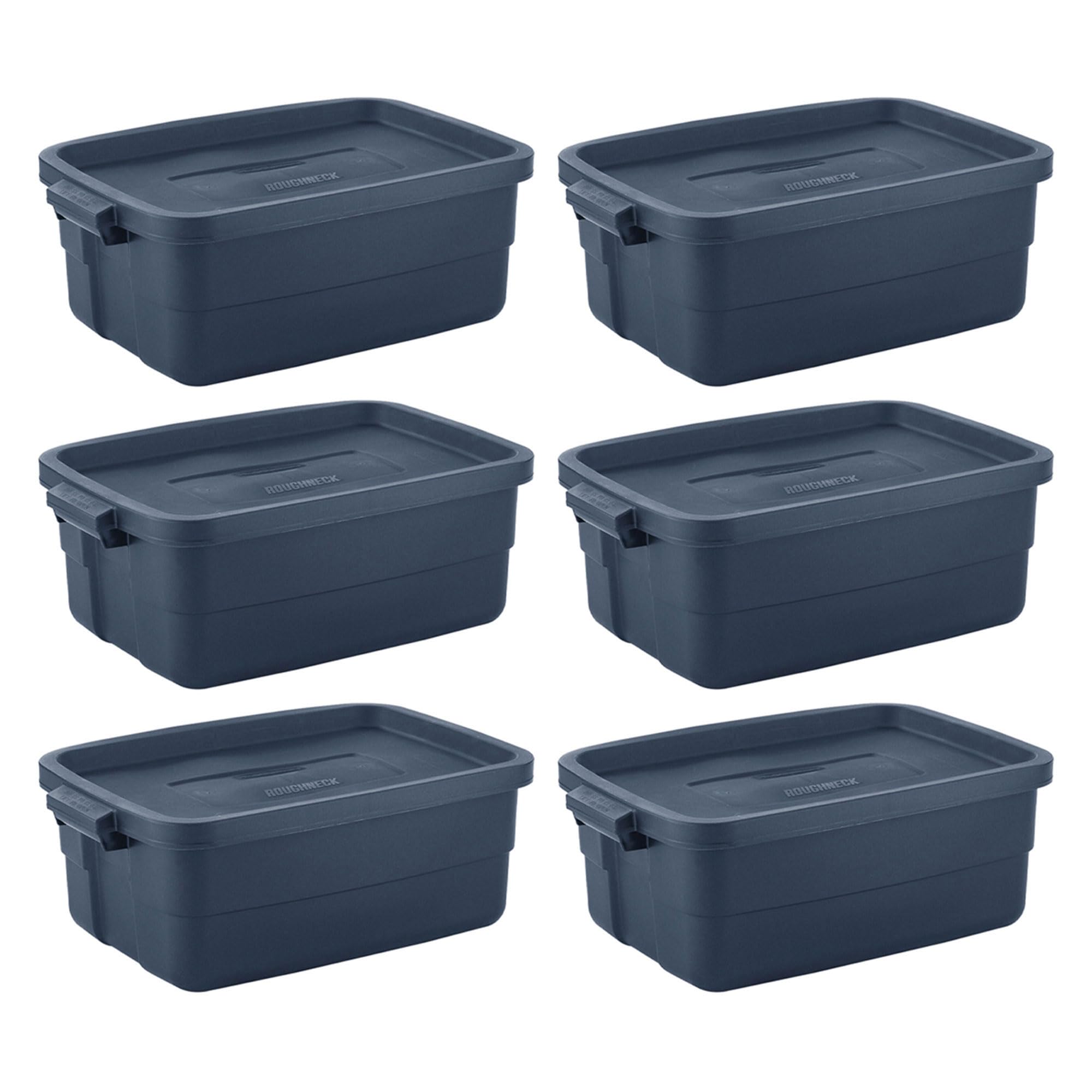 Rubbermaid Roughneck 10 Gallon Storage Totes - Heavy Duty Stackable Plastic Bins with Secure Lids for Home, Garage & Office Organization - Dark Indigo Metallic - Perfect for Seasonal Decor, Toys & Household Storage
