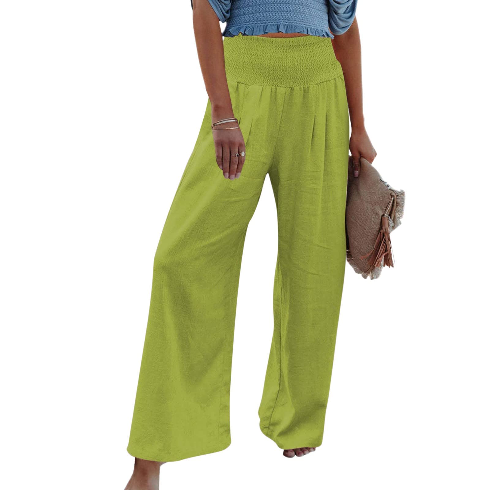 Women's High Waist Linen Wide Leg Pants - Petite Casual Trousers in Solid Colors | Perfect for Summer, Office Wear & Relaxing Outfits