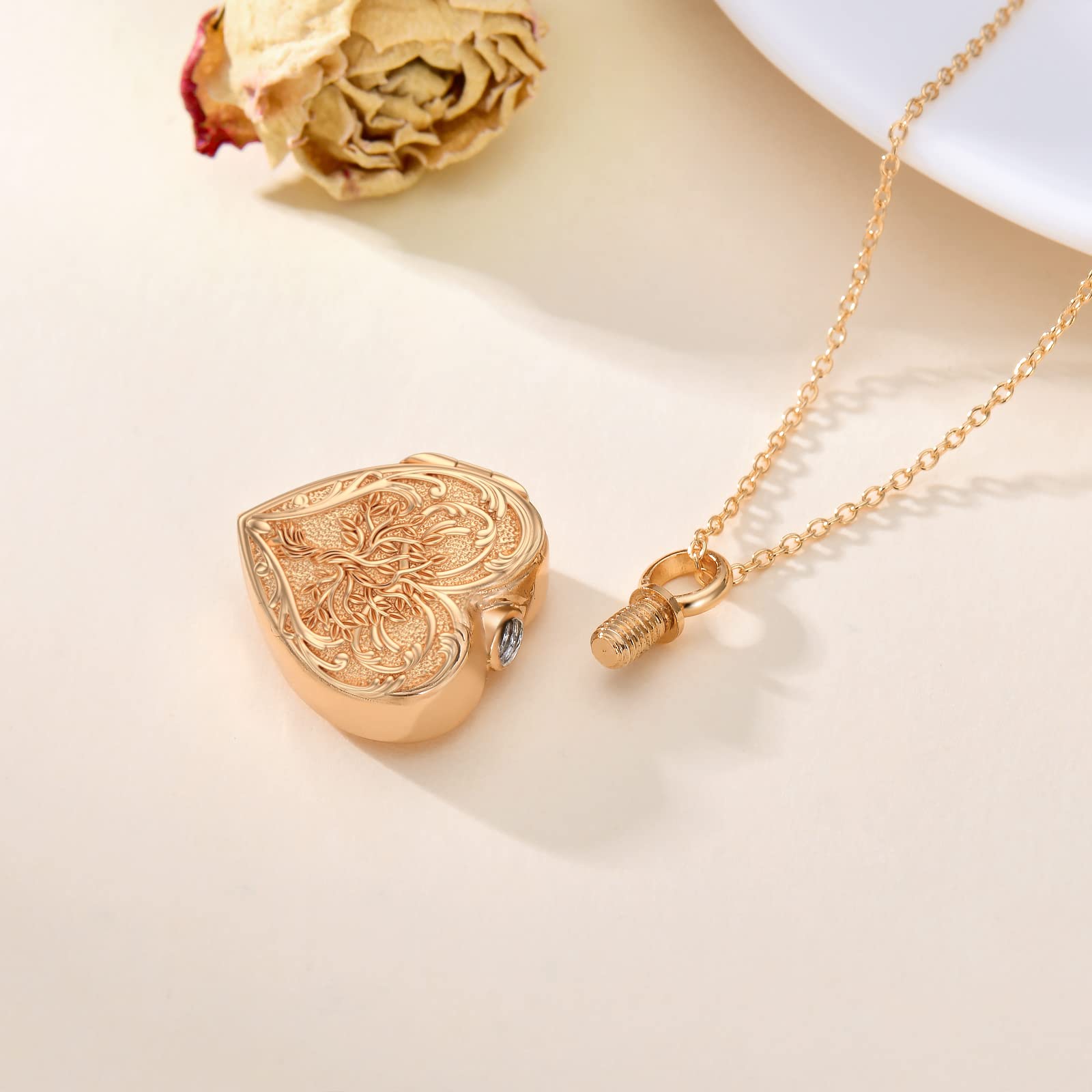 SOULMEET Custom Cremation Jewelry - 14K White Gold/Rose Gold/Yellow Gold Tree of Life, Butterfly & Heart Locket Necklace for Human/Dog/Cat Ashes Memorial | Keepsake Pendant for Loved Ones | Perfect for Remembrance, Funerals & Special Occasions