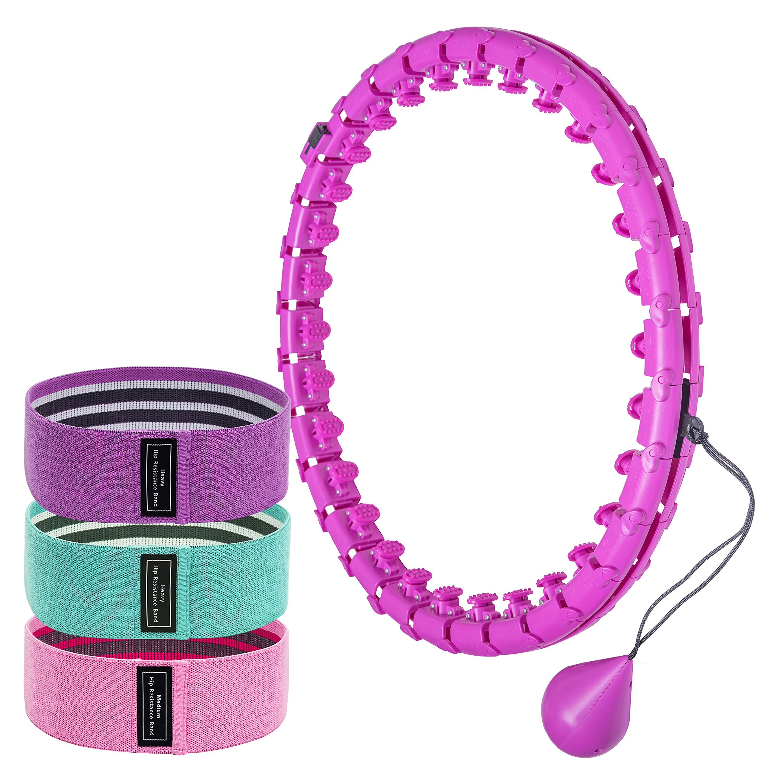 Smart Weighted Hula Hoop for Adults - 30 Detachable Adjustable Sections for Waist Slimming & Core Workout - 2-in-1 Abdominal Massage Fitness Hoop with 3 Resistance Bands - Perfect for Home Gym, Weight Loss & Belly Fat Burning