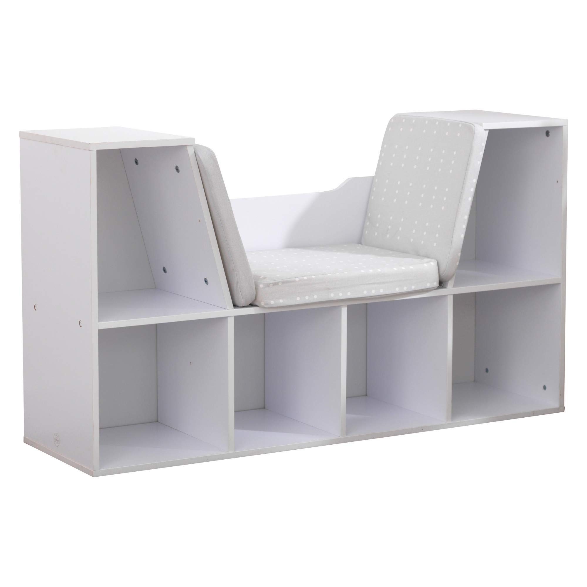 KidKraft White Wooden Bookcase with Reading Nook & Storage - Gray Cushion Included - Perfect Gift for Kids Ages 3-8 - Ideal for Bedroom, Playroom & Homeschooling