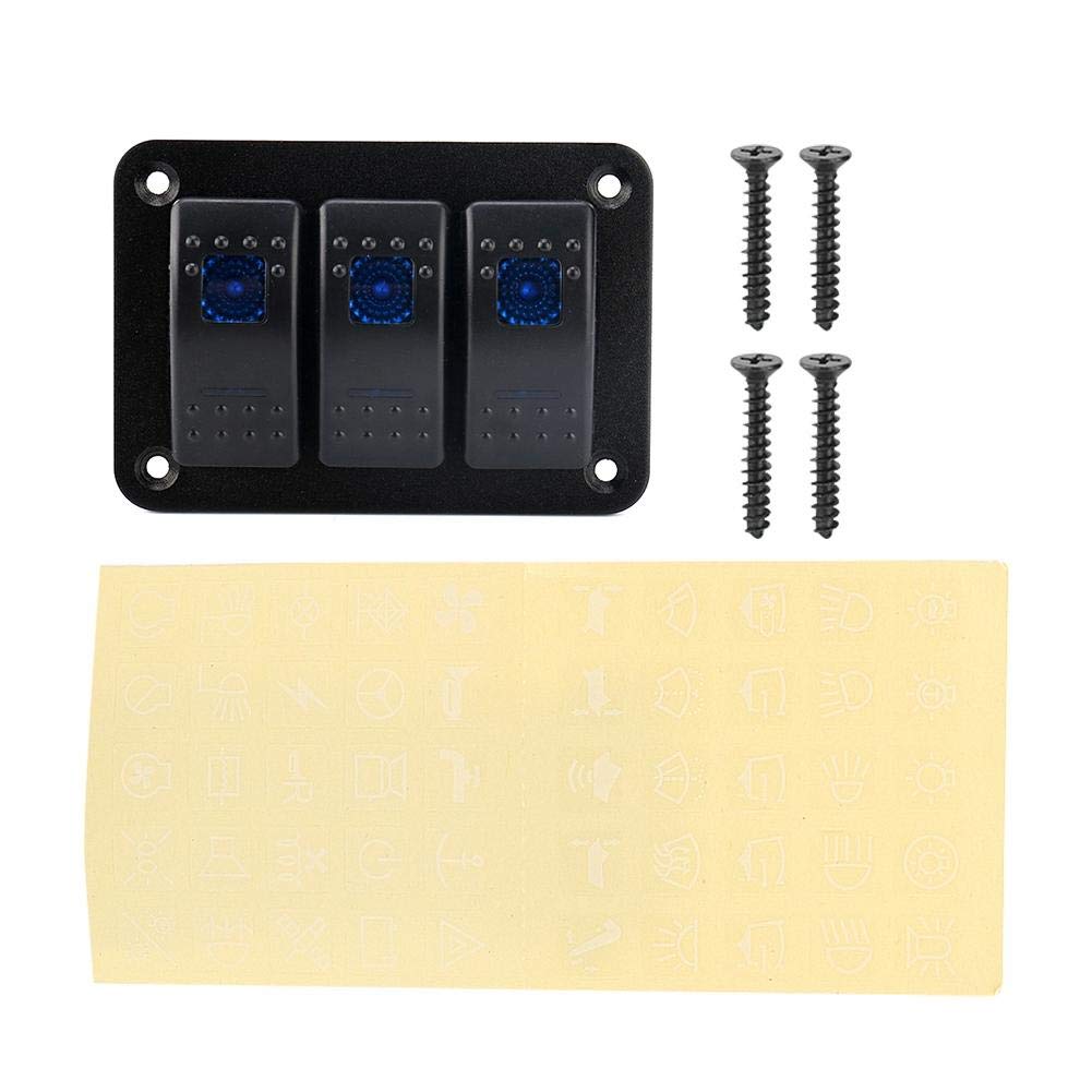 KIMISS 12V/24V 3 Gang LED Blue Light Toggle Rocker Switch Panel - Waterproof Marine Grade for RV, Car, Boat, Truck (Black) | Perfect for Dashboard, Control Panel & Electrical System Upgrades