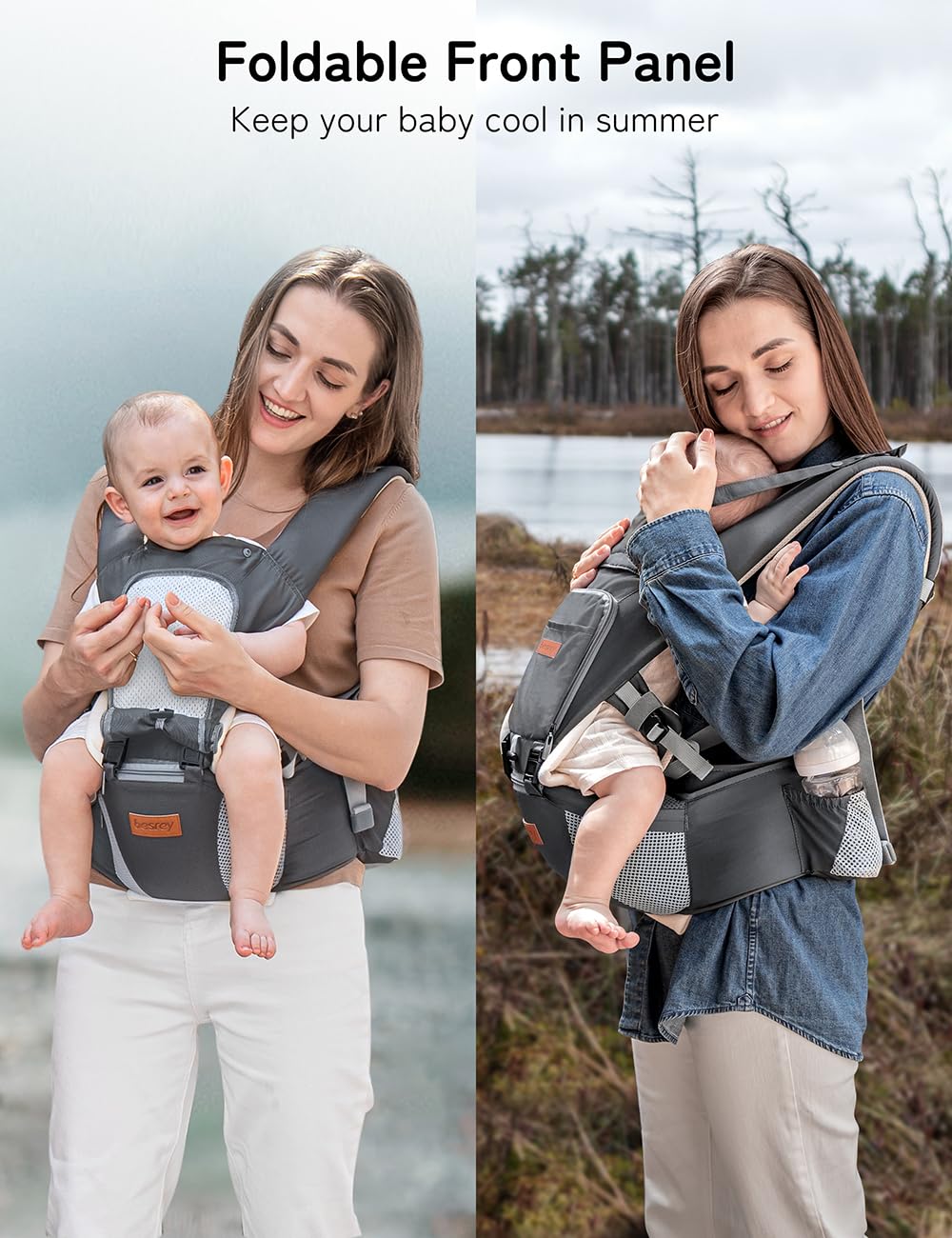 Besrey Ergonomic Baby Carrier - Front Facing & Hip Seat Hybrid for Infants & Toddlers | Breathable Mesh Design for Dad & Mom | Comfortable Kangaroo Wrap Carrier for Hiking, Shopping & Travel
