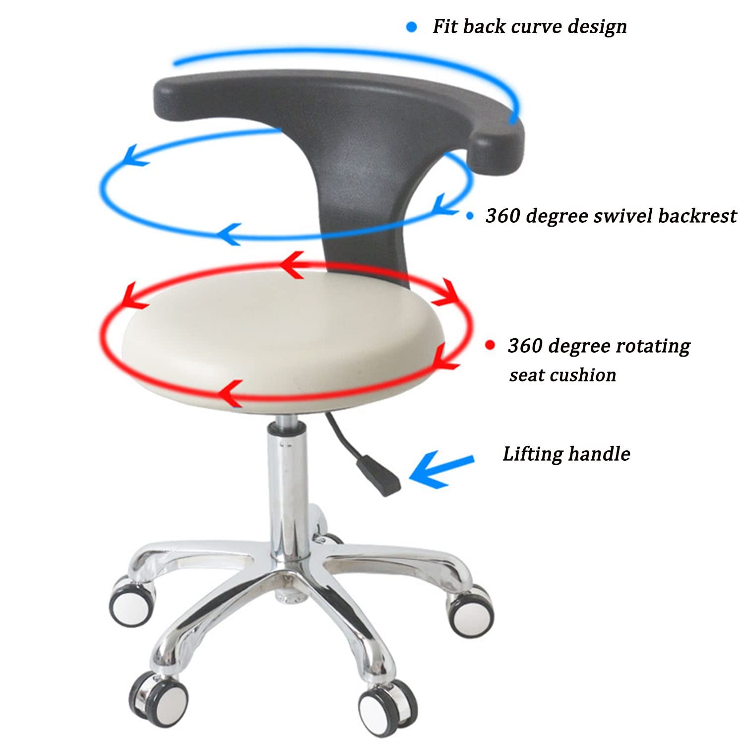 Adjustable Dental Stool Chair for Dentists - 360° Rotating Backrest & Seat, Height Adjustable Doctor Chair with Mobile Base (Beige) - Perfect for Dental Clinics, Orthodontic Treatments & Teeth Cleaning Procedures