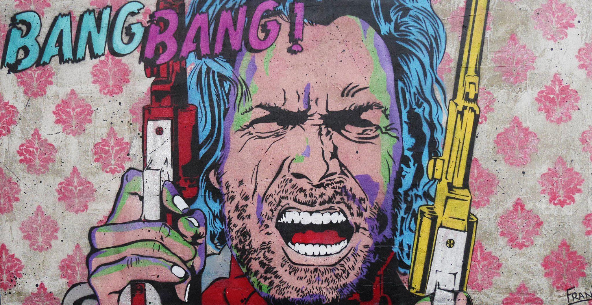 Josey Says Bang Bang 190x100cm Josey Wales Concrete Base Pop Art Canvas Wall Painting - Western Decor for Living Room, Bedroom & Office