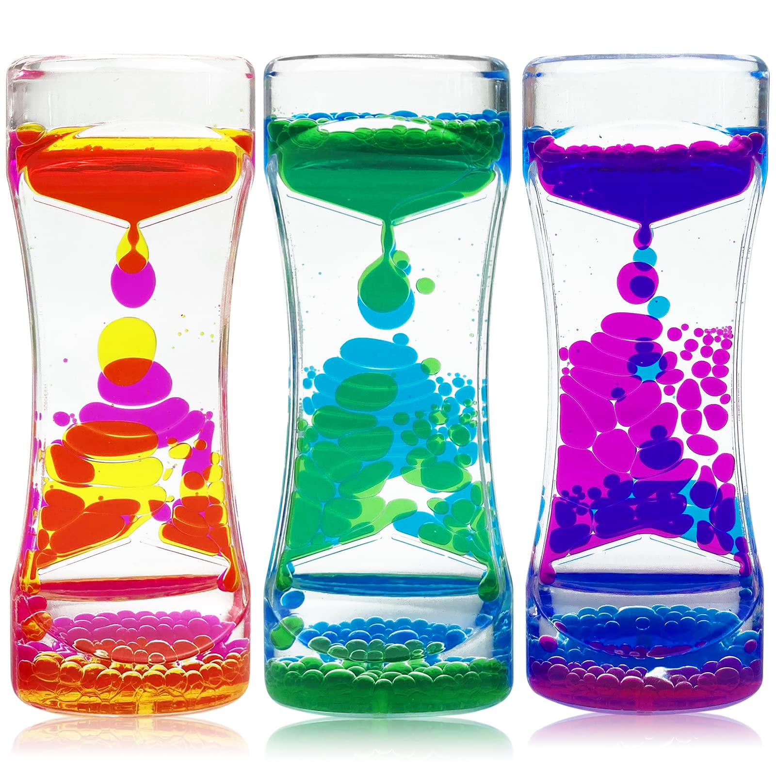 3 Pack Liquid Motion Bubble Timer - Sensory Stress Relief Toy, Colorful Lava Lamp Hourglass for Relaxation & Focus | Desktop Decoration for Office, Classroom, Meditation & Anxiety Relief