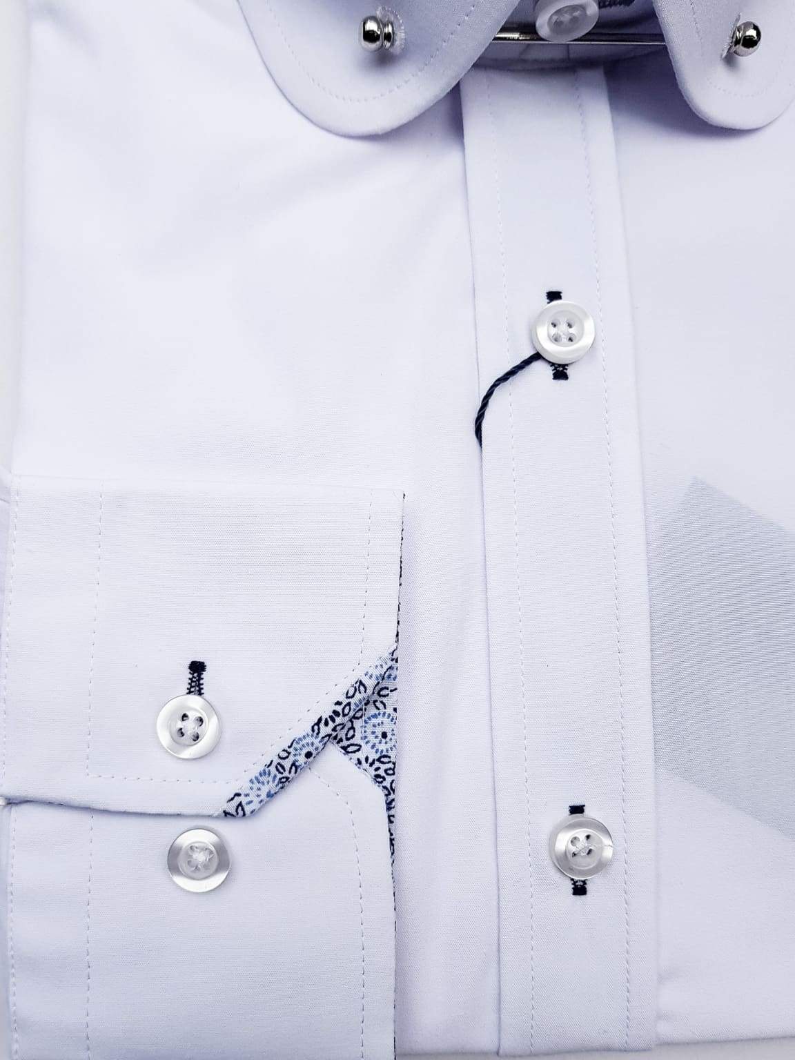 Marc Darcy Benson White Penny Collar Shirt with Collar Bar - Classic Formal Dress Shirt for Business, Wedding & Special Occasions