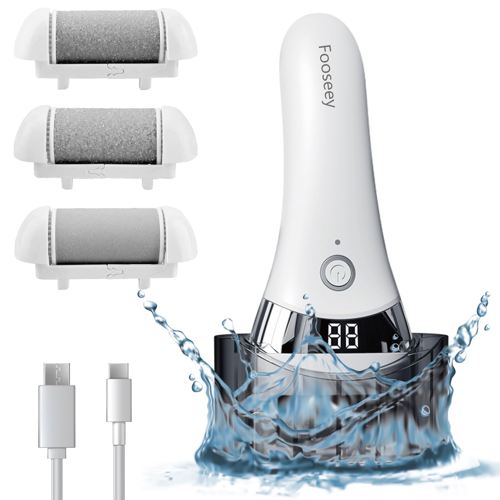 Electric Foot Callus Remover - FSA & HSA Eligible, Rechargeable Pedicure Tool with 3 Attachments for Dry & Cracked Feet Care, Waterproof Dead Skin Remover for Smooth Heels - Perfect for Home Spa, Travel & DIY Pedicures
