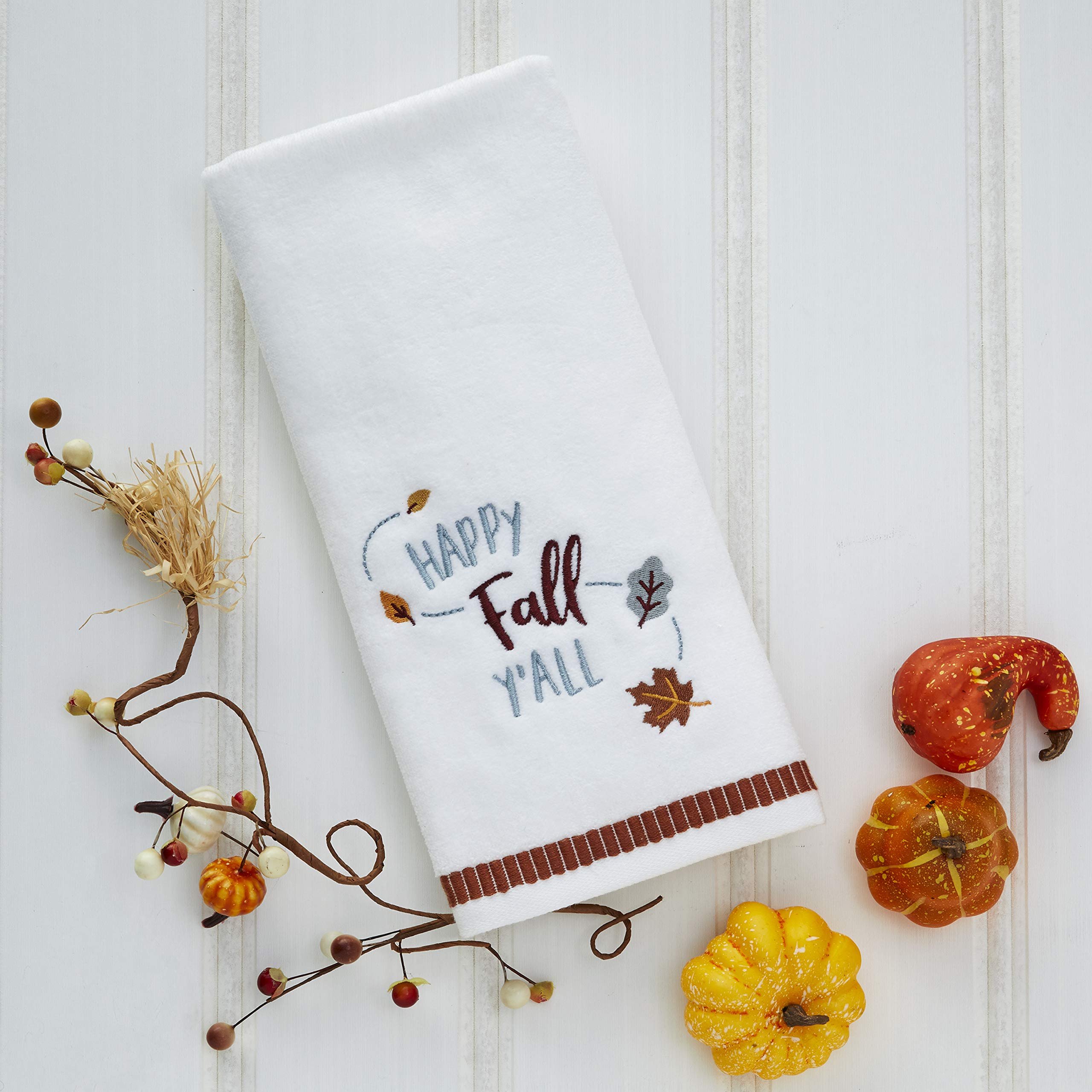 SKL Home Harvest Happy Fall Y'all Hand Towel Set - 2 Pack White 16x25 Inch Kitchen, Bath & Bar Towels - Perfect for Autumn Decor, Hostess Gifts & Seasonal Home Styling