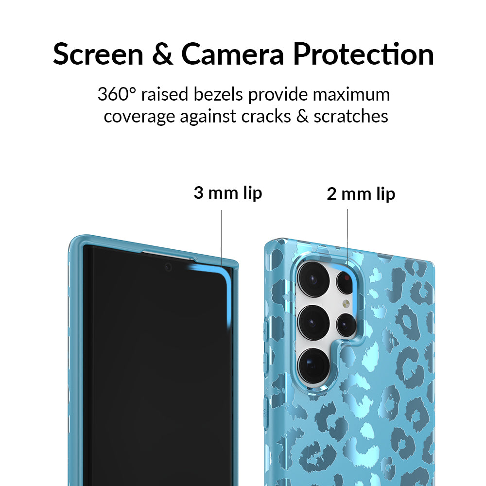 Blue Sapphire Leopard Print Samsung Phone Case - Protective Slim Fit Cover for Galaxy S21/S22/S23 - Stylish Animal Print Design for Women & Men - Perfect for Daily Use, Travel & Gifts