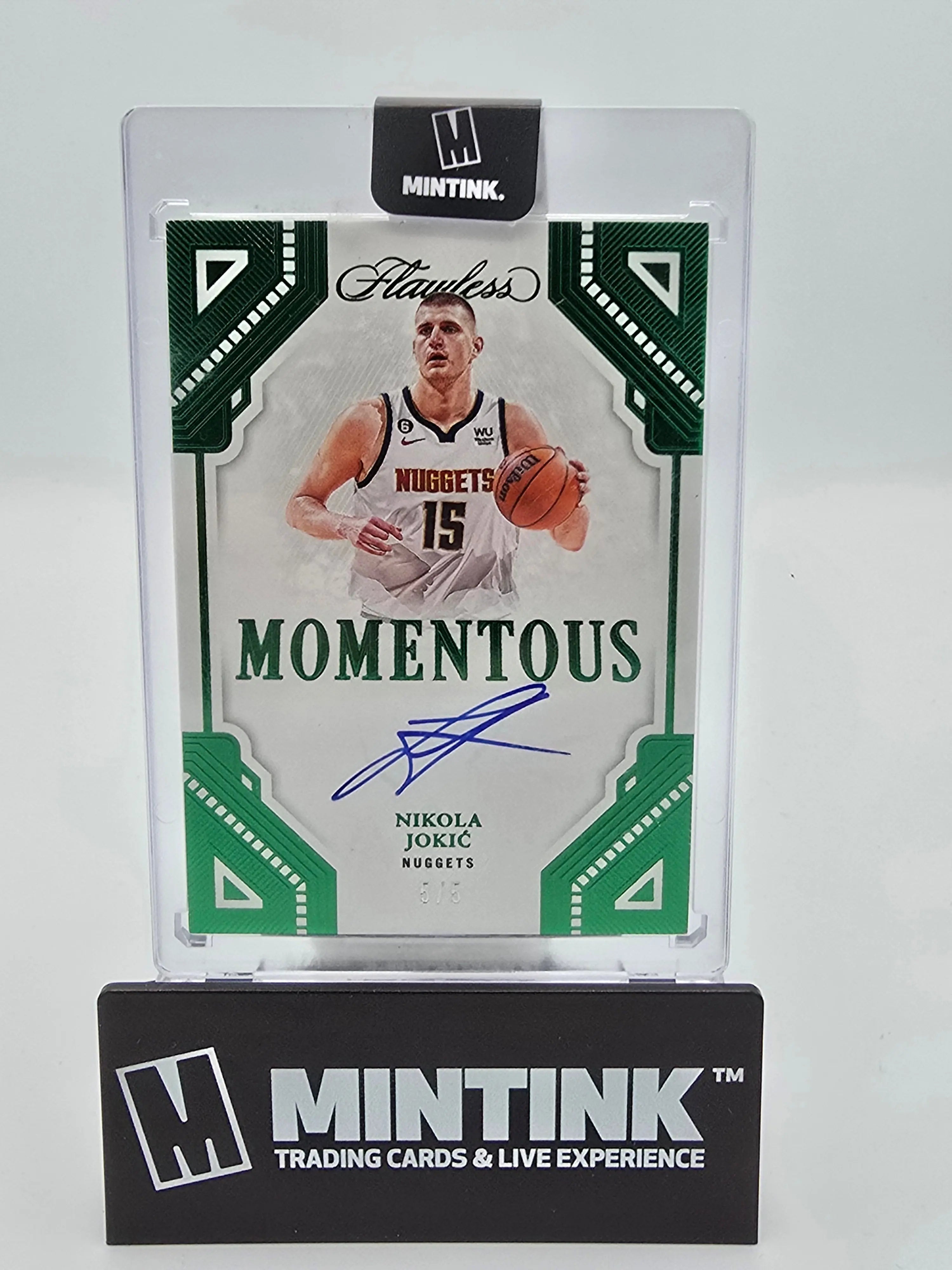 2022-23 Panini Flawless Basketball Nikola Jokic Emerald Momentous Auto 5/5 #MA JOK - Rare NBA Collectible for Sports Memorabilia & Investment
