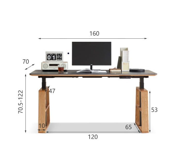 Premium Oak Solid Wood Standing Desk with Natural Rock Slab Top - Ergonomic Adjustable Height Home Office Desk for Work & Study