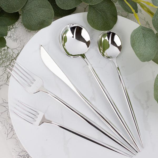 Premium 40-Piece Silver Flatware Set for 8 - Stainless Steel Elegant Cutlery Collection for Dining, Wedding & Special Occasions - Dishwasher Safe Flatware Service for 8