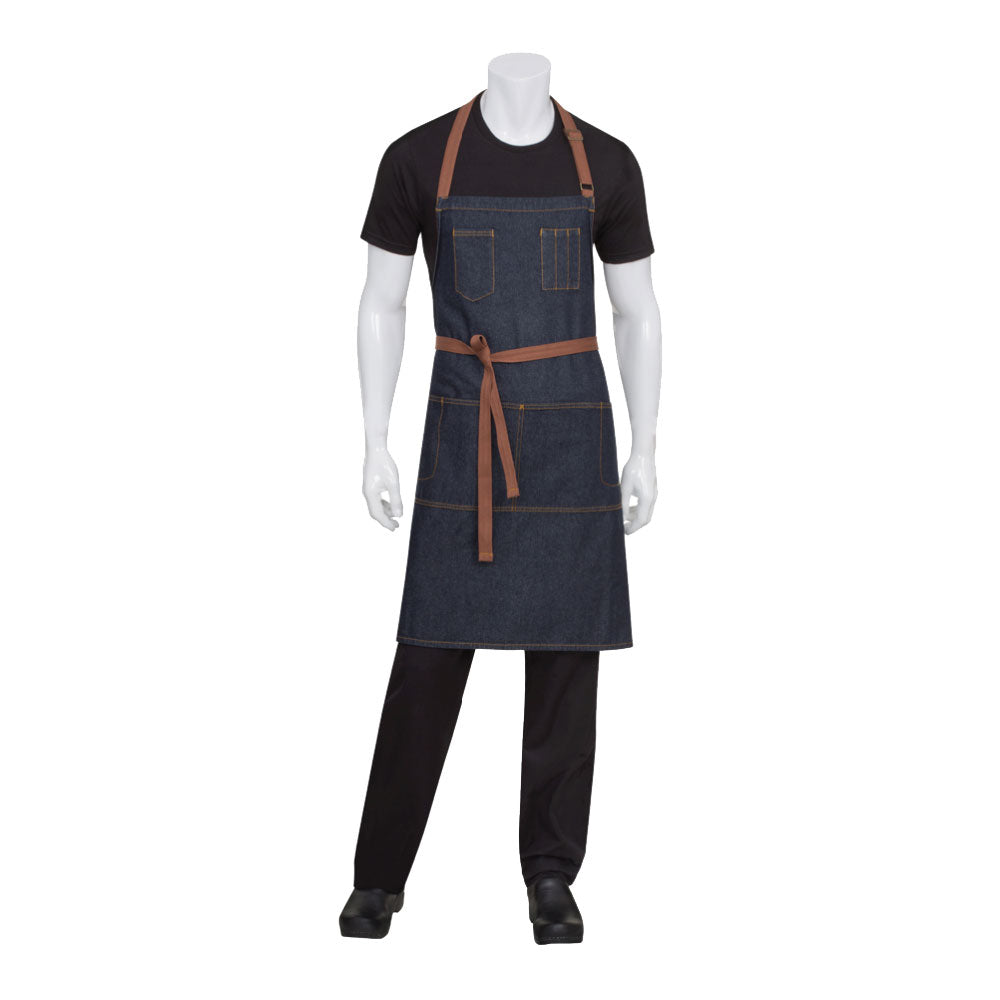 Chef Works AB035 BLK Memphis Bib Apron with Multiple Pockets - Black Denim Professional Kitchen Apron for Cooking, Grilling & BBQ - Ideal for Chefs, Cooks & Home Kitchen Use