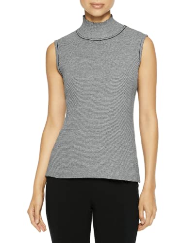 Striped Turtleneck Knit Top, Black/White | Misook