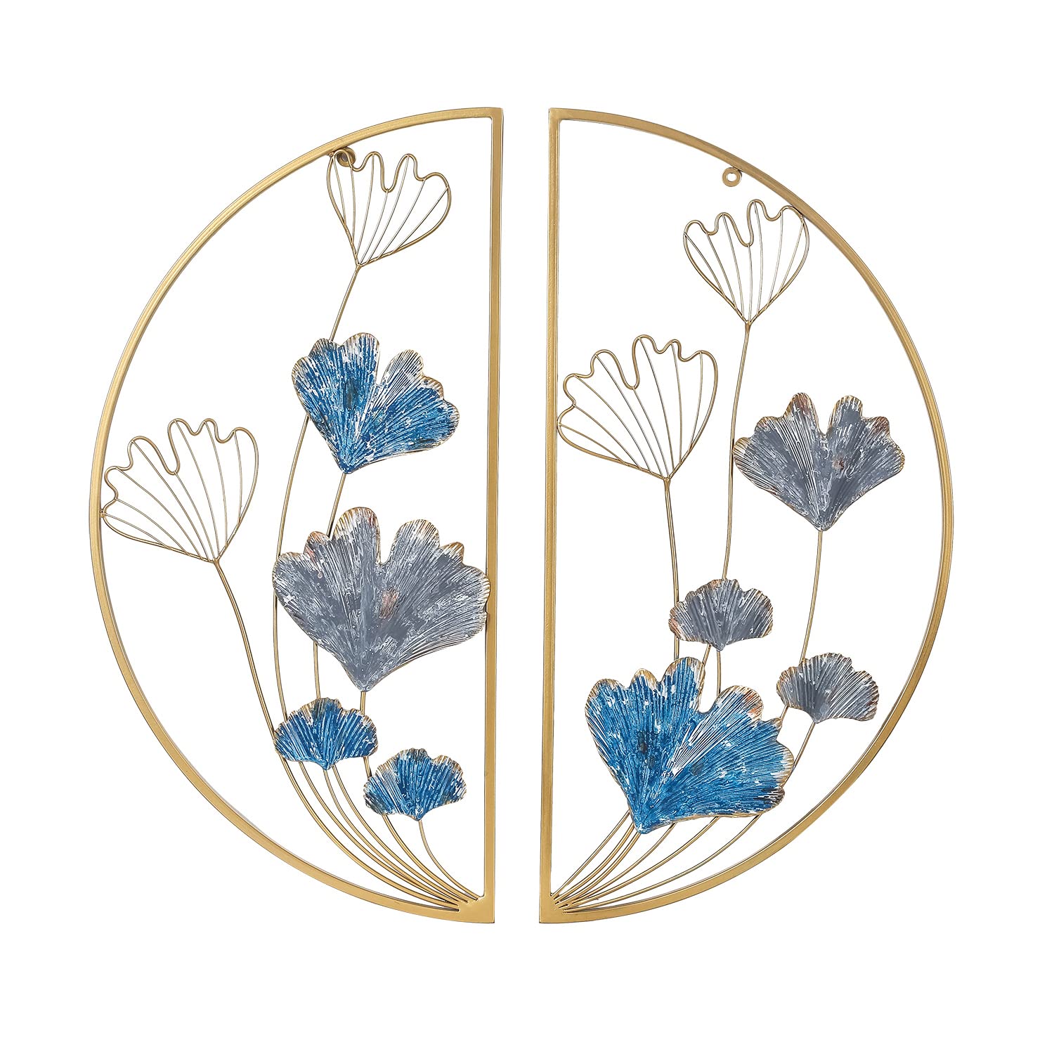 Asense Set of 2 Modern Gold Metal Ginkgo Leaf Wall Art Decor - 30 Inch Hanging Sculpture for Bedroom, Living Room, Office & Hotel - Elegant Blue Home Decoration - Perfect for Boho, Farmhouse & Modern Interior Design Styles