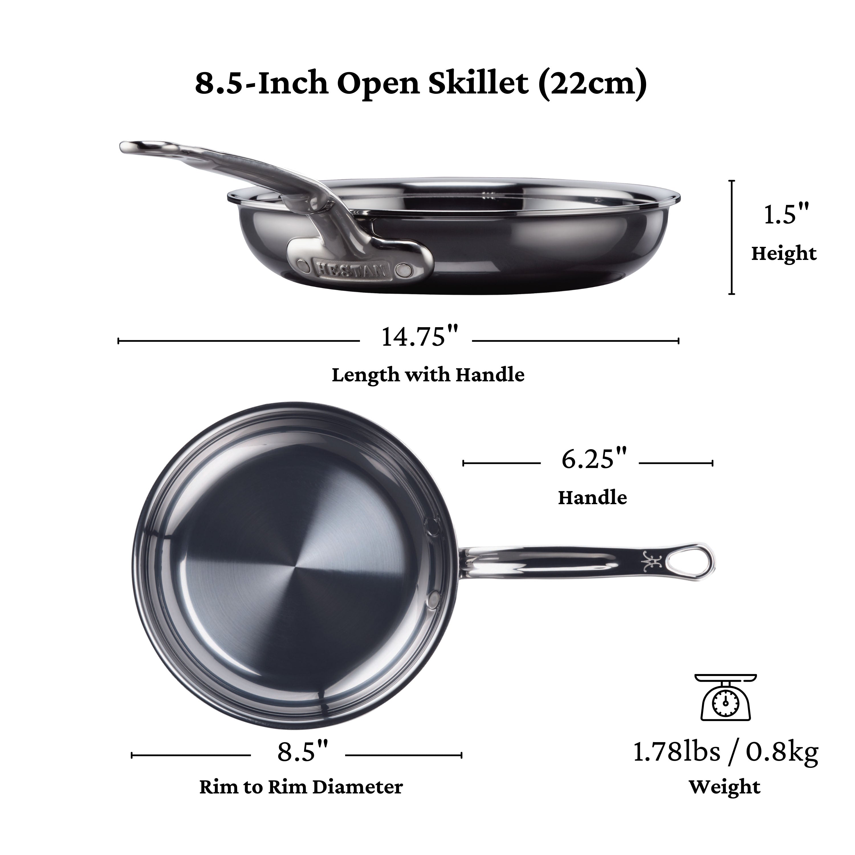 Hestan Nanobond Nonstick Open Skillet - 12 Inch Premium Cookware for Induction, Gas & Electric Stoves - Perfect for Searing, Frying & Sauteing in Professional & Home Kitchens