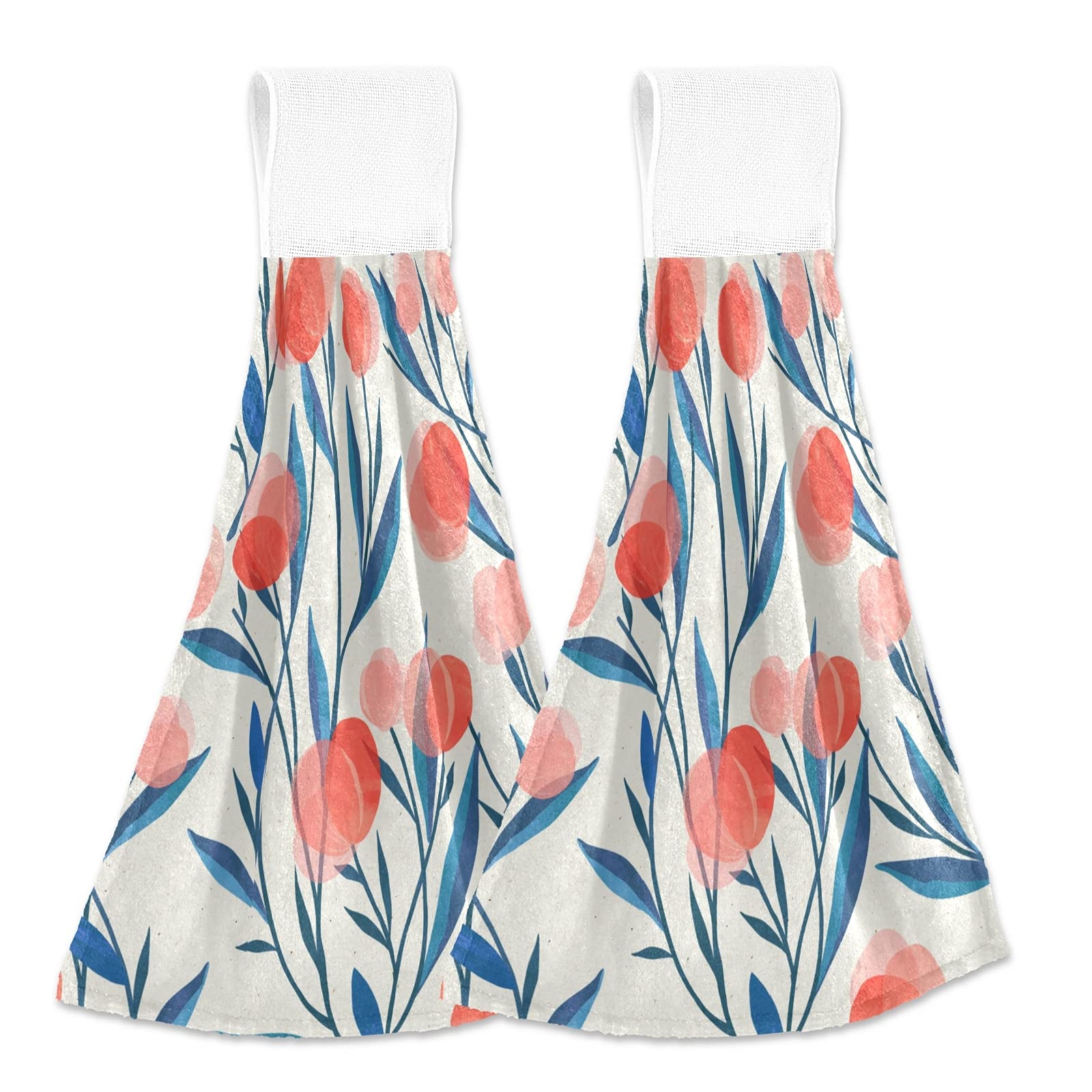 Peach Tree Blue Branch Hanging Kitchen Towels - 2 Pack Fast Drying Absorbent Soft Hand Towels for Home Kitchen & Bathroom - Perfect for Cooking, Cleaning & Decorative Use