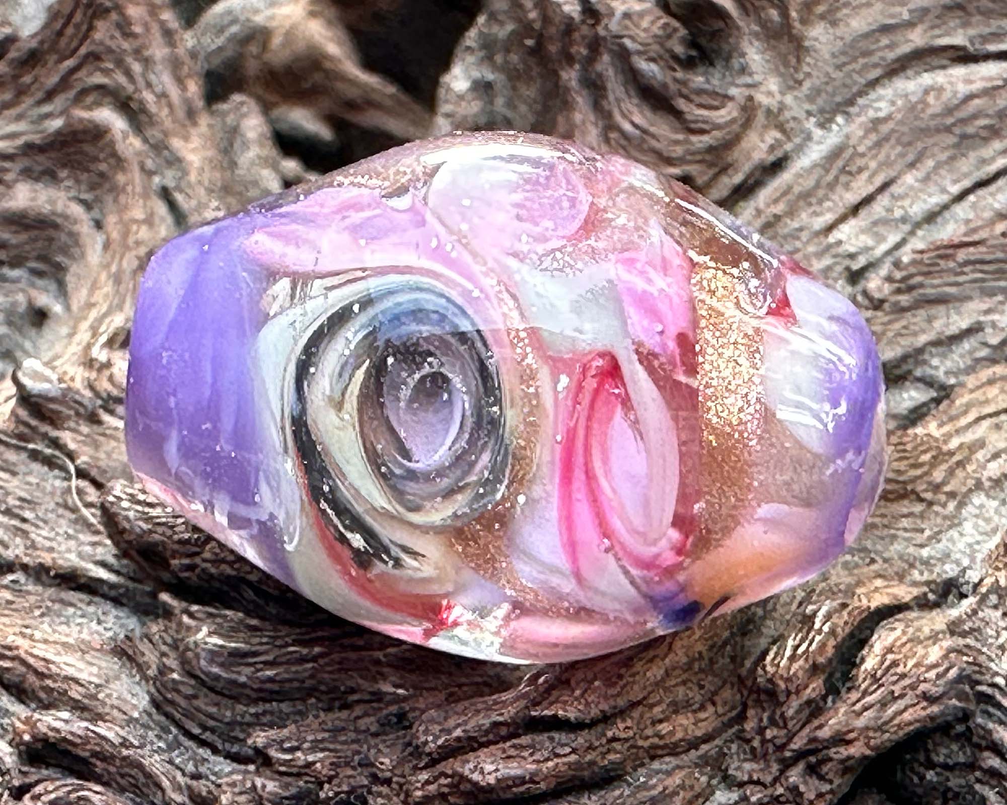 Pink Swirl Dichroic Glass Lampwork Focal Bead - Handmade SRA Certified for Jewelry Making, DIY Crafts & Beading Projects