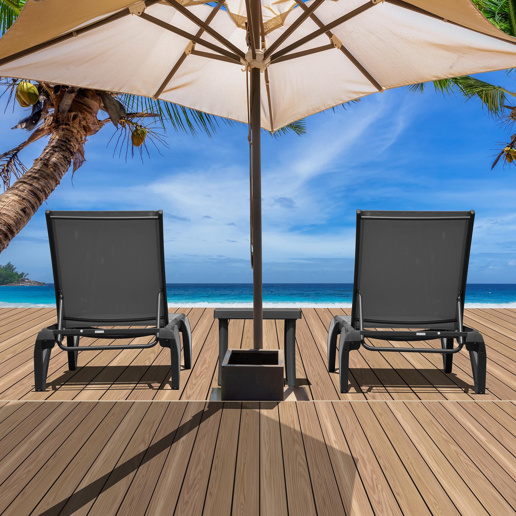 Domi 3-Piece Adjustable Aluminum Pool Lounge Chairs Set with Wheels & Side Table - All-Weather Outdoor Chaise Lounge for Deck, Patio, Backyard (Textilene Gray) - Perfect for Poolside Relaxation, Sunbathing & Outdoor Lounging