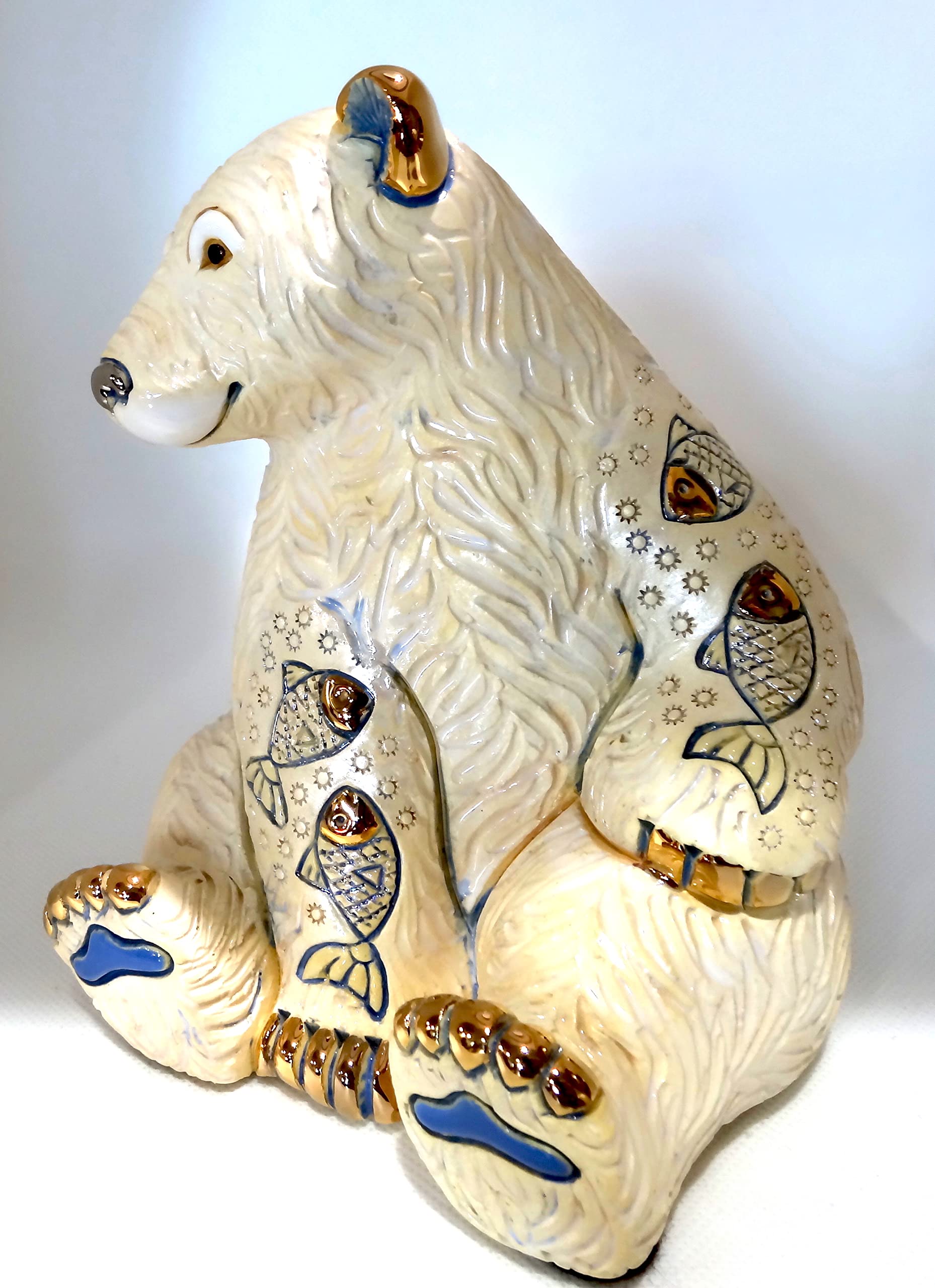 Handmade Sculpted Ceramic Polar Bear Figurine - De Rosa Medium Wildlife Collection - Perfect for Home Decor, Gift Giving & Animal Lovers