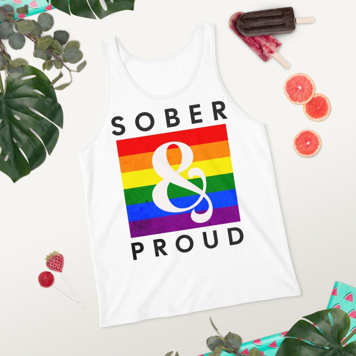 Sober & Proud Rainbow Men's Tank Top - Comfortable Breathable Workout Shirt for Gym, Running & Pride Events