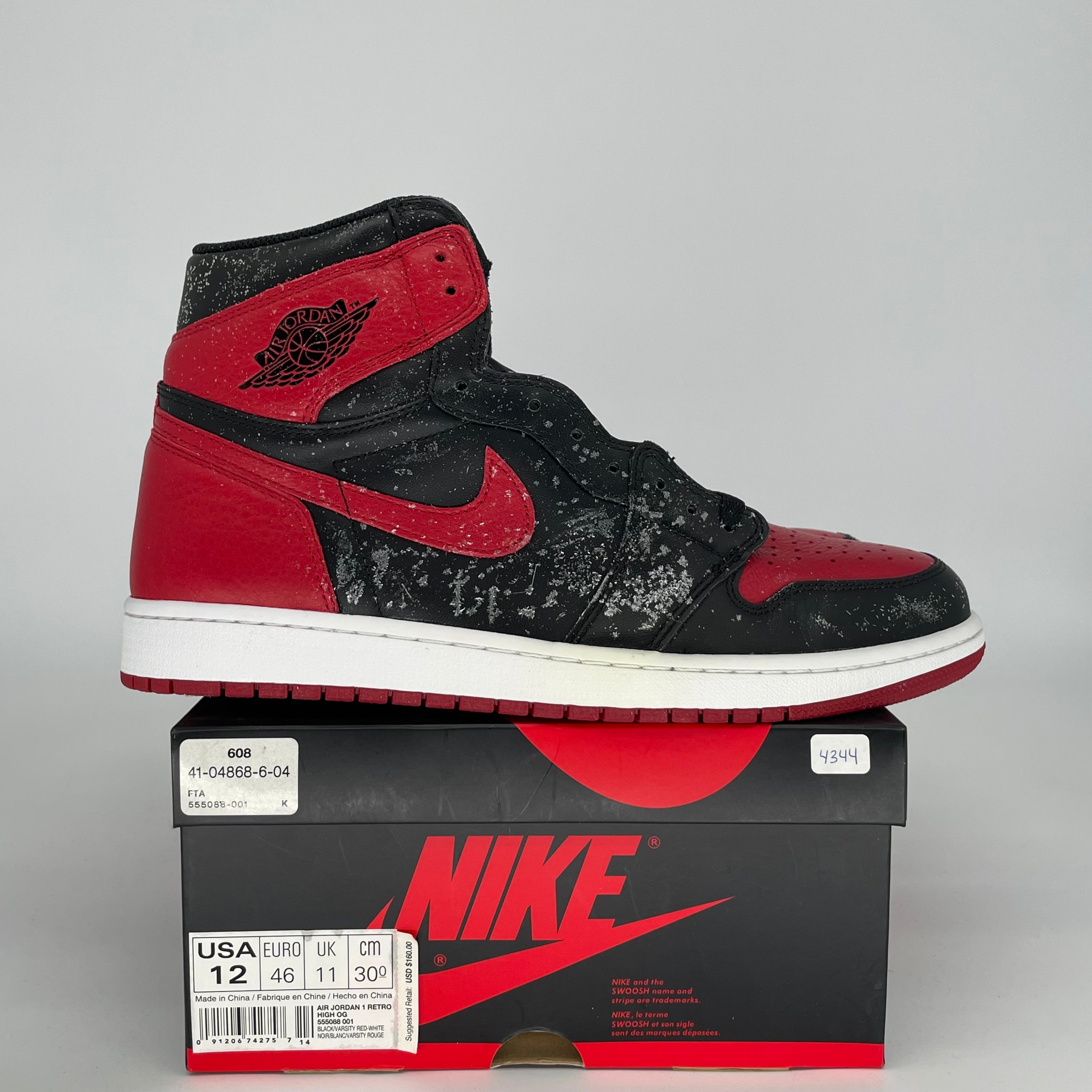 Original Air Jordan 1 Retro High OG 'Bred' Black/Red Men's Basketball Shoes Size 12 (555088-001) - Perfect for Sneaker Collectors & Streetwear Fashion