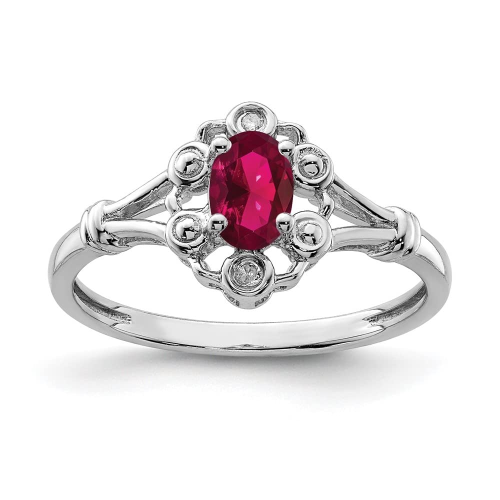 925 Sterling Silver Created Ruby & Diamond Solitaire Ring for Women - Size 9 | Elegant Engagement, Wedding, Anniversary & Gift Jewelry for Special Occasions