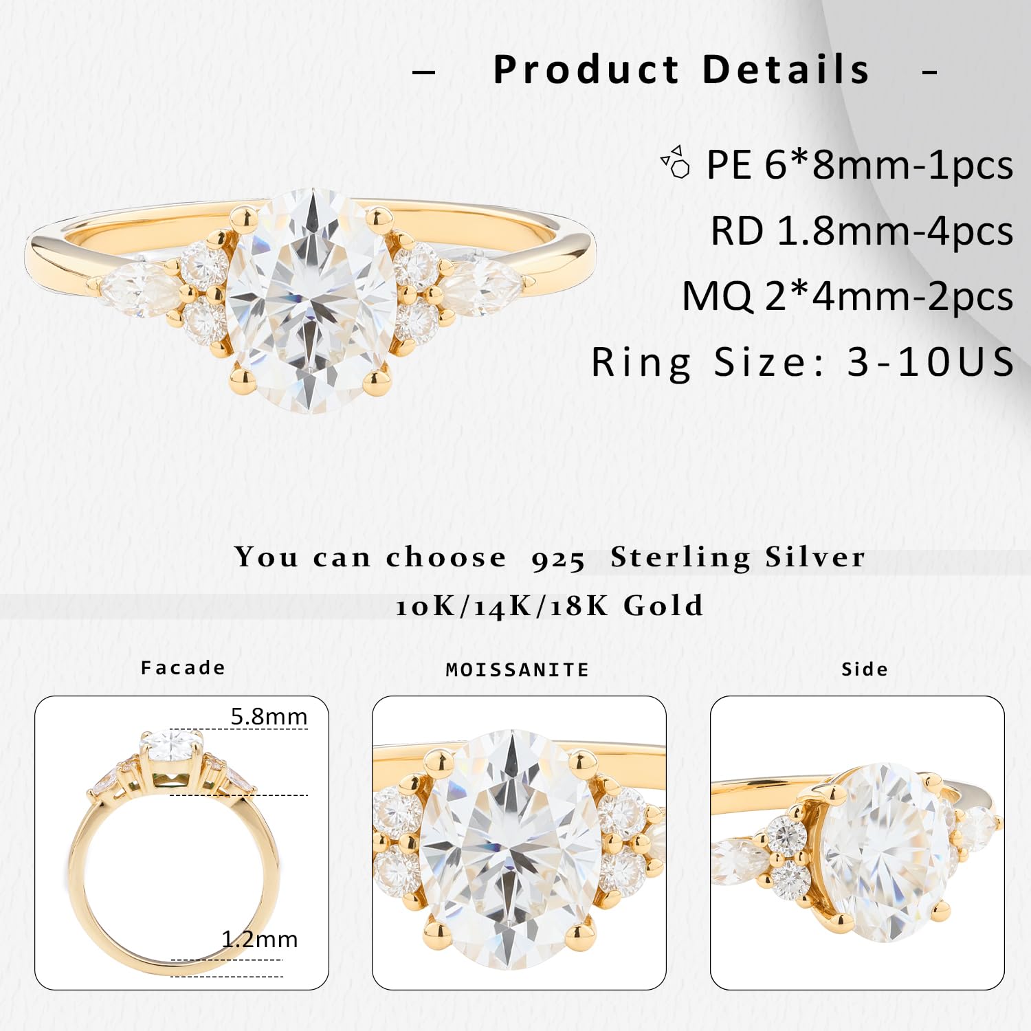1.4 CT Oval Cut Moissanite Engagement Ring for Women - Sterling Silver Solitaire Wedding Band, Promise Ring, Size 3-10 - Perfect for Proposals, Anniversaries & Special Occasions