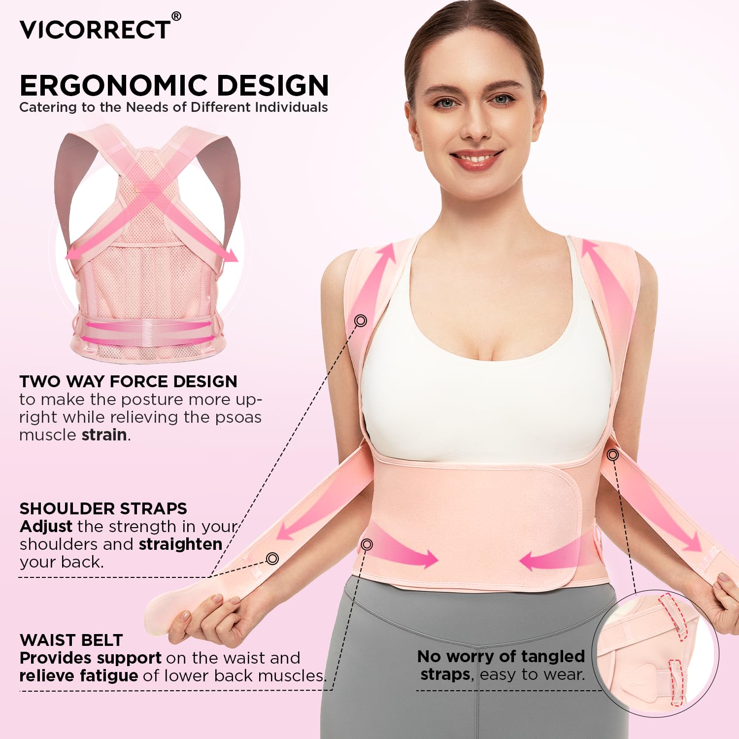 Women's Posture Corrector - Upper Back Pain Relief & Spine Alignment Support (Pink, Medium) | Perfect for Office Work, Driving & Daily Posture Improvement