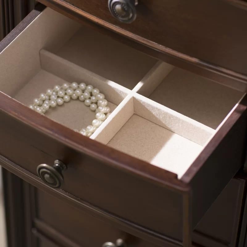 Hives & Honey Walnut Jewelry Armoire Cabinet with Mirror - 7 Drawers, 2 Side Doors for Necklace, Earring, Bracelet Storage - Perfect for Bedroom, Closet & Dressing Room Organization