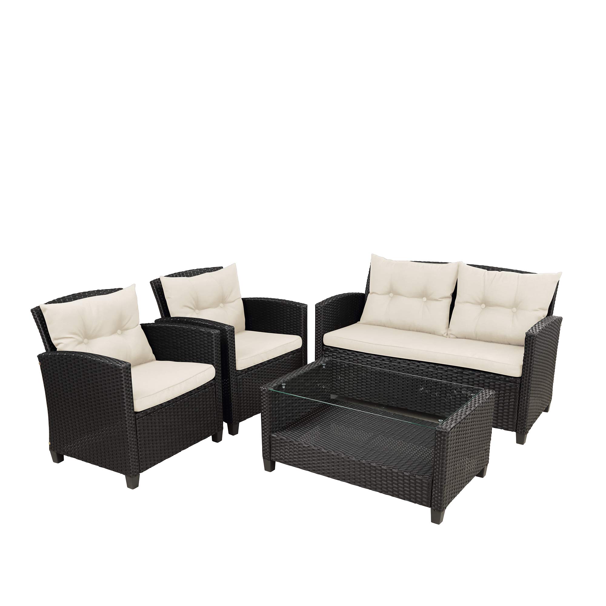 4-Piece Outdoor Patio Furniture Set - All-Weather Wicker Conversation Sofa Set with Cushions & Storage Coffee Table for Porch, Deck, Garden or Backyard - Perfect for Relaxing, Entertaining and Outdoor Gatherings