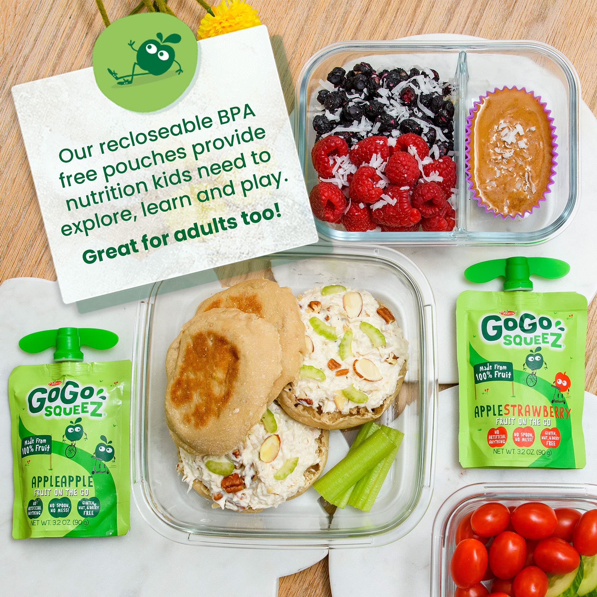 GoGo squeeZ Apple Banana Fruit Pouches, 3.2 oz (Pack of 12) - Unsweetened, Gluten Free, Nut Free & Dairy Free Kids Snacks with Recloseable Cap | BPA Free | Healthy On-The-Go Snack for School, Travel & Lunchboxes