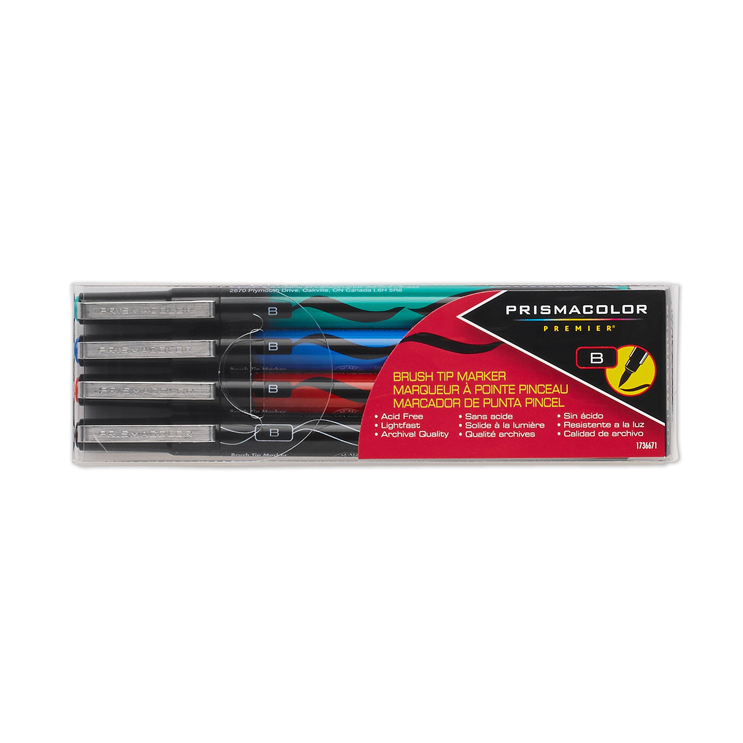 Prismacolor Premier Illustration Brush Tip Art Markers - 4 Assorted Colors Set for Artists, Sketching & Calligraphy | Perfect for Adult Coloring Books, Manga Drawing & Watercolor Effects