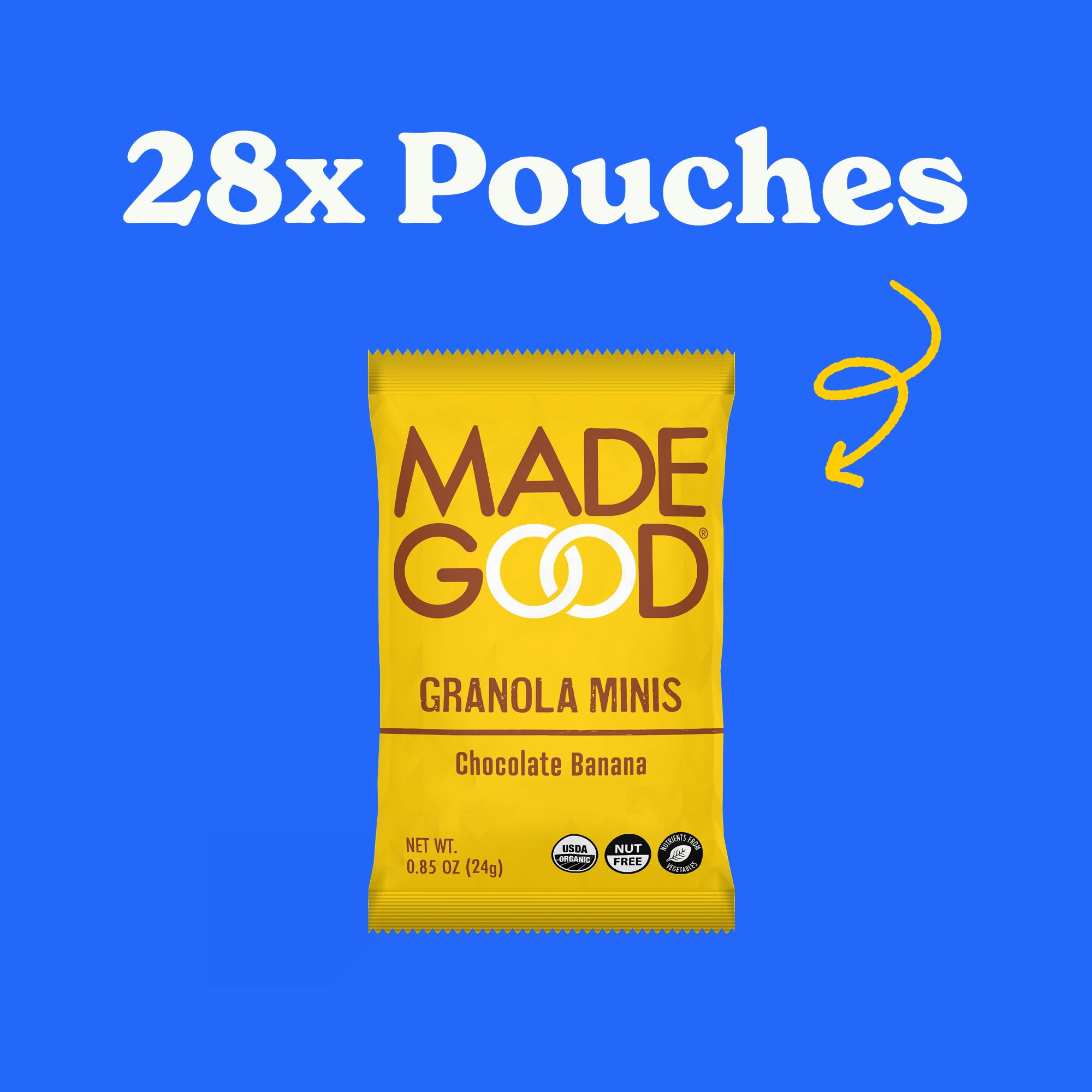 Organic MadeGood Chocolate Banana Granola Minis – 28 Count, Gluten-Free, Vegan, School-Safe Snacks for Kids Lunch Box & On-The-Go Healthy Treats