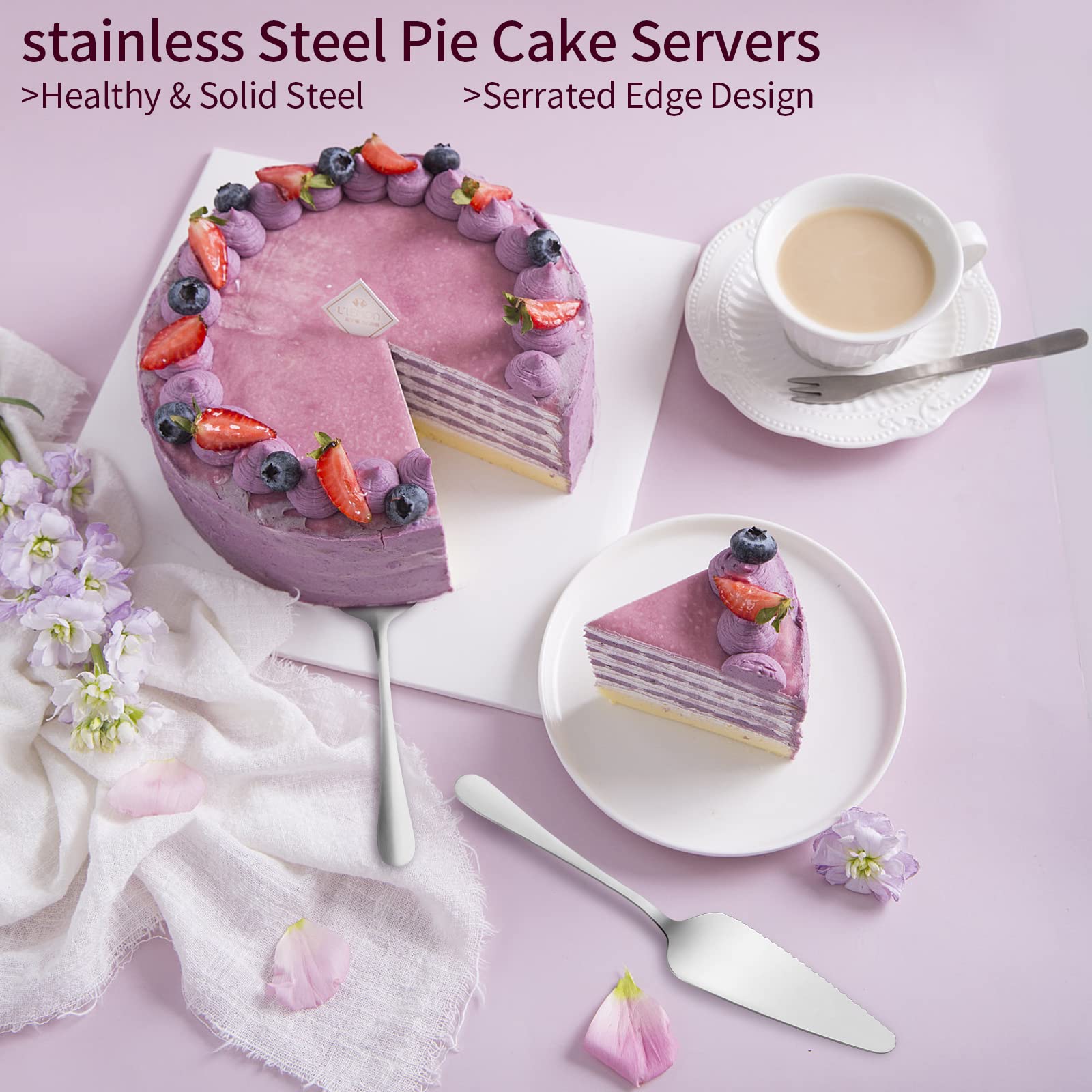 10-Piece Stainless Steel Cake Server Set - Professional Pie Spatula, Cake Lifter, Pizza Cutter & Dough Scraper - Rust-Proof Kitchen Utensils for Baking, Cake Decorating & Pastry Making - Perfect for Home Bakers & Professional Chefs