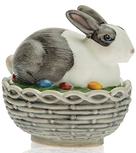 Easter Bunny Rabbit Covered Dish - Handcrafted Mosser Glass USA - Milk Satin with Black Spots - American Made Easter Decor - Perfect for Holiday Table Centerpiece & Spring Home Decor