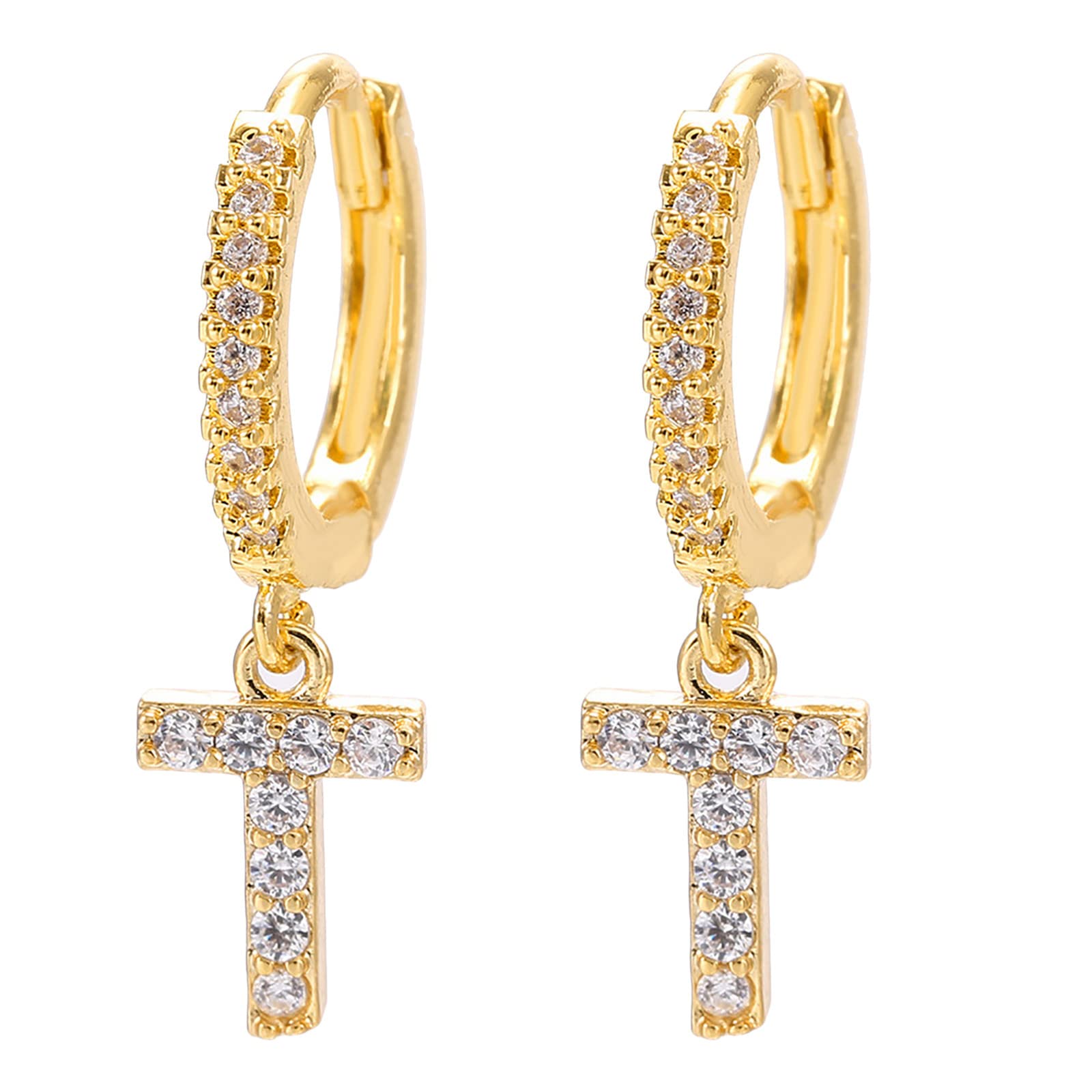 Extra Large Gold Bee Hoop Earrings for Women - Personalized English Alphabet Zircon Diamond Earrings - Elegant Mini Jewelry Gift for Her (Size S) - Perfect for Parties, Weddings & Everyday Wear