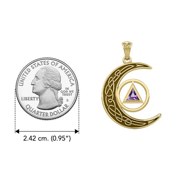 Celtic Crescent Moon Spiritual Key Pendant - 14K Yellow Gold with Gemstone - Perfect for Healing, Meditation & Energy Recovery Jewelry