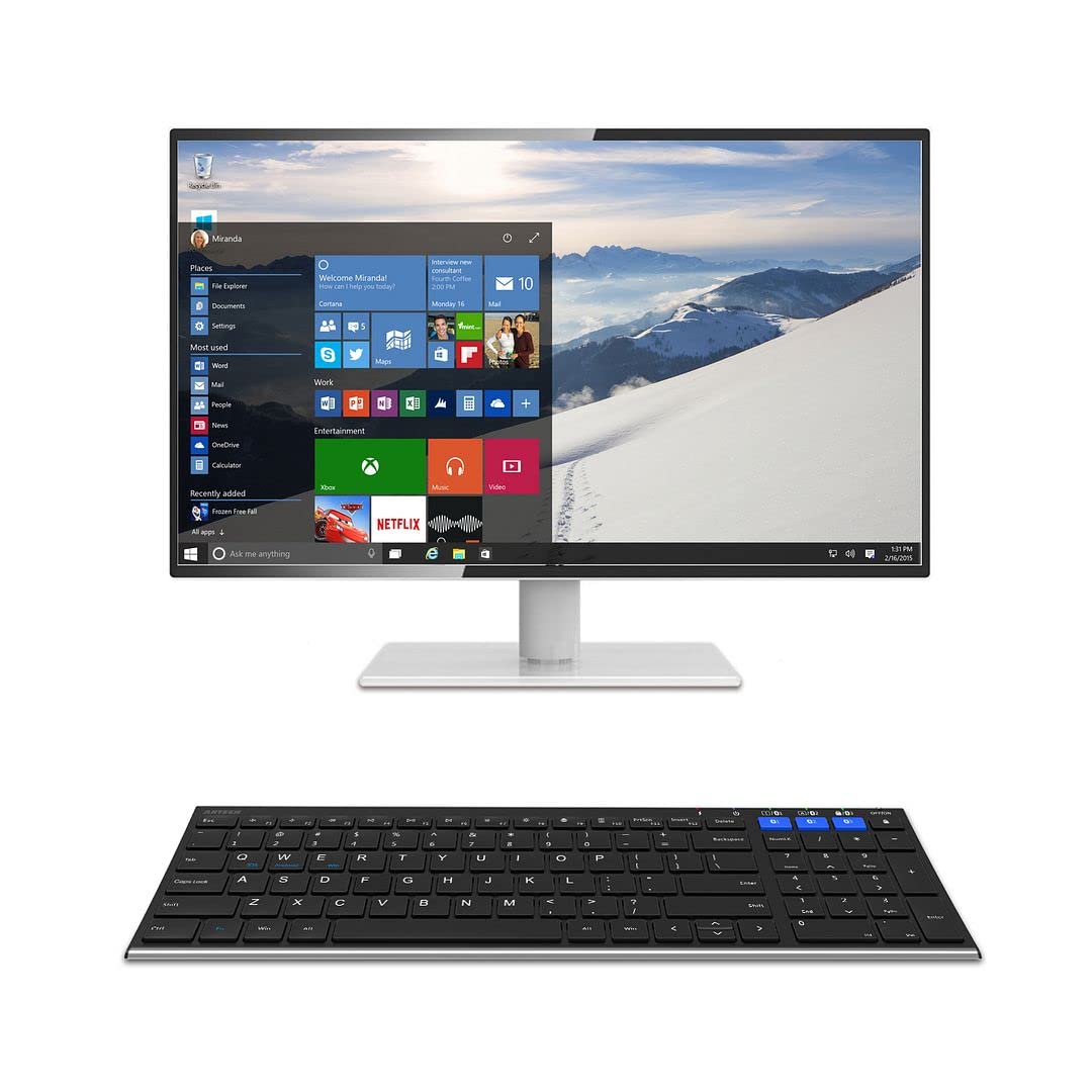 Arteck HB193 Universal Bluetooth Keyboard - Multi-Device Wireless Keyboard for Windows, iOS, Android, Mac - Full Size Stainless Steel Keyboard for Computer, Laptop, Tablet, Smartphone - Rechargeable Battery - Perfect for Office, Home & Travel Use