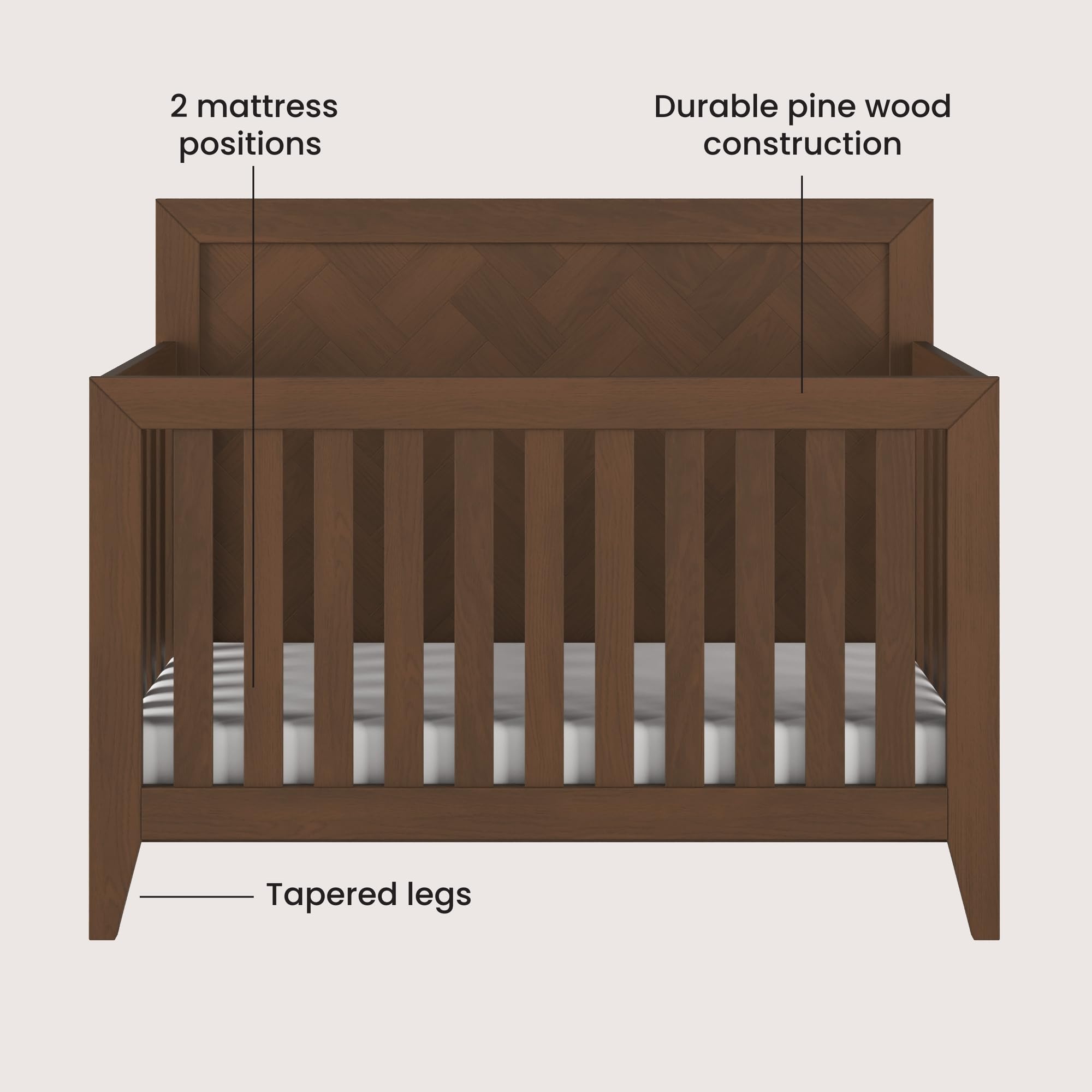 Kieran 4-in-1 Convertible Baby Crib to Toddler Bed & Full Size Bed - Adjustable Height, Non-Toxic Safe Finish (Toasted Chestnut) - Perfect for Nursery, Bedroom & Growing Kids