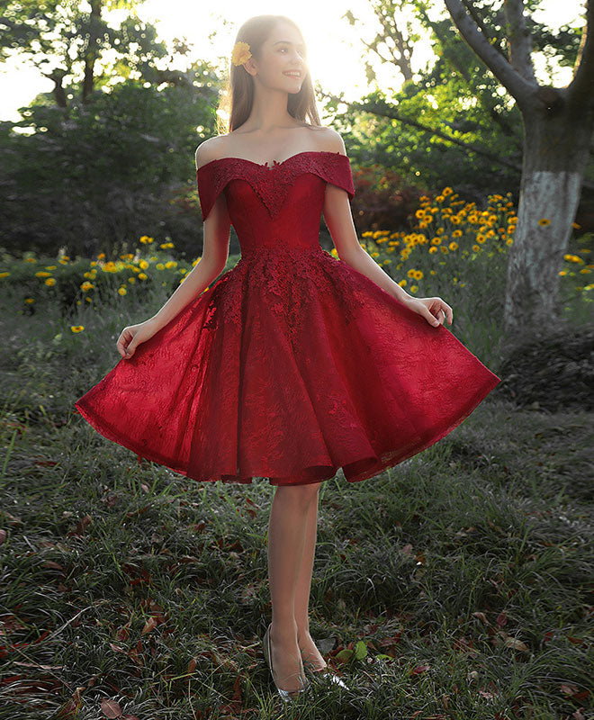 Elegant Burgundy Tulle Lace Short Prom Dress & Bridesmaid Dress - Perfect for Homecoming, Cocktail Parties & Formal Events