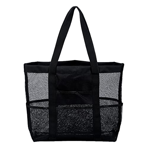 Durable Mesh Beach Travel Tote Bag with 8 Pockets - Waterproof Swimming Organizer & Laptop Accessories Storage - Perfect for Pool, Gym, Vacation & Daily Use