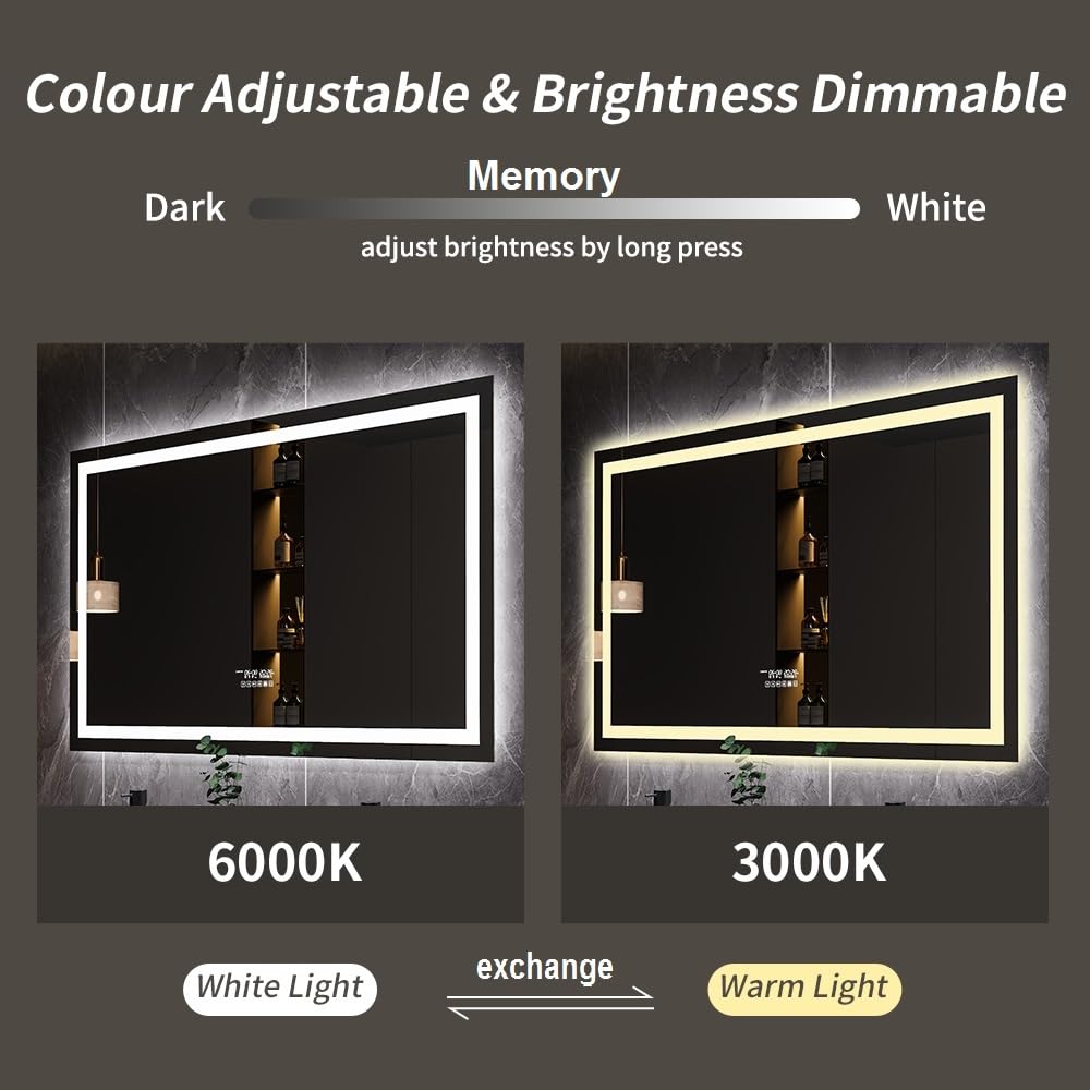 GESIPOR 40x32 Inch LED Bathroom Mirror with Wireless Speaker, Dimmable Backlit Vanity Mirror - Wall Mounted Anti-Fog Smart Mirror with 3000K/6000K Lighting for Makeup & Shaving (Horizontal) | Perfect for Modern Bathrooms, Dressing Rooms & Vanity Areas