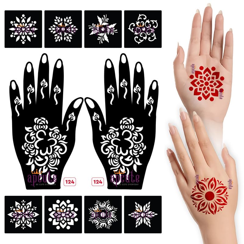 APcute Mandala Henna Stencil Kit - 12 Reusable Mehandi Tattoo Templates for Women, Girls & Kids | Easy DIY Body Art | Perfect for Weddings, Festivals & Parties