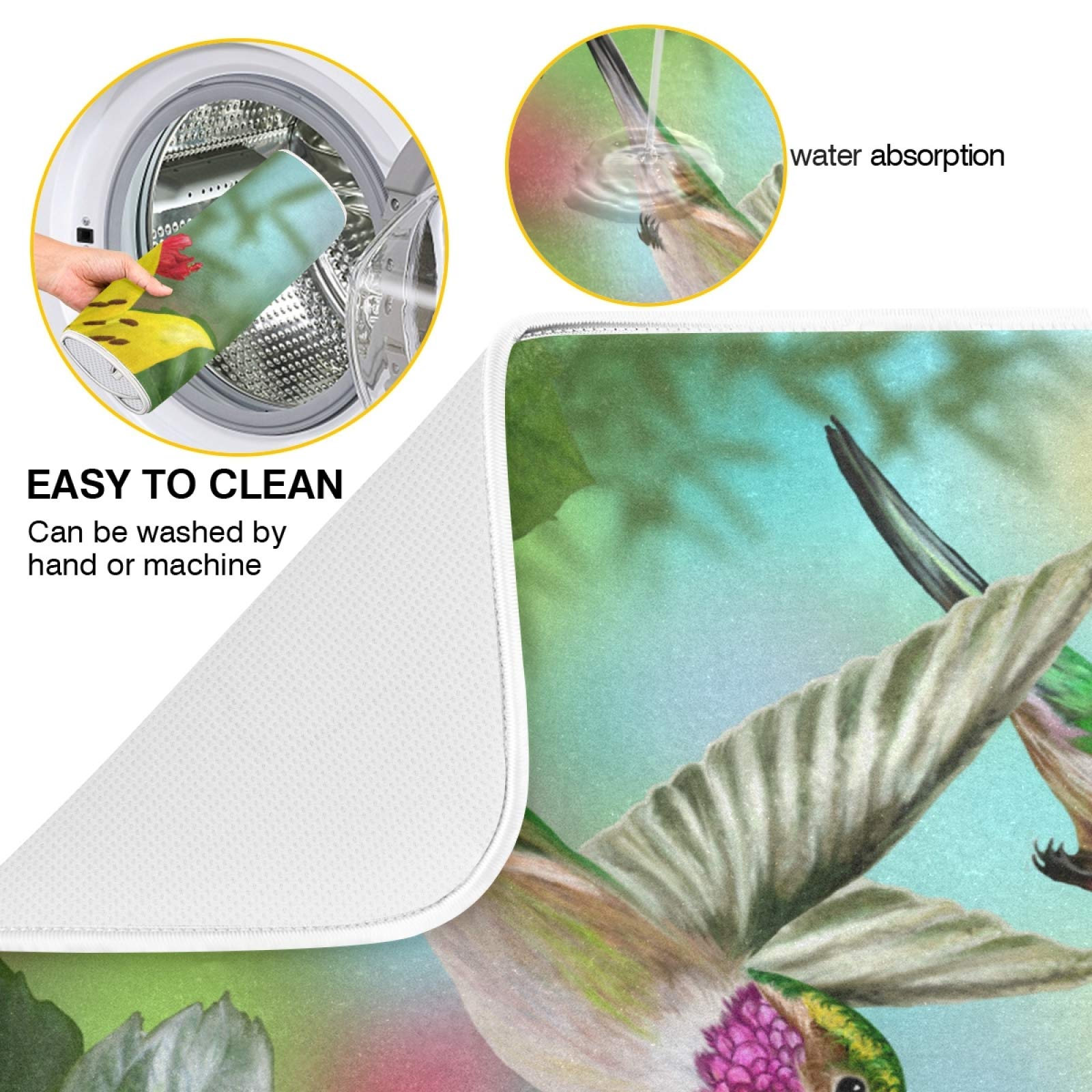 Hummingbird Print Polyester Dish Drying Mat - 24x18 Inch Absorbent Kitchen Counter Mat with Hanging Loop | Waterproof & Quick-Dry for Dishes, Utensils & Cookware | Perfect for Kitchen Sink, Countertop & Drying Rack