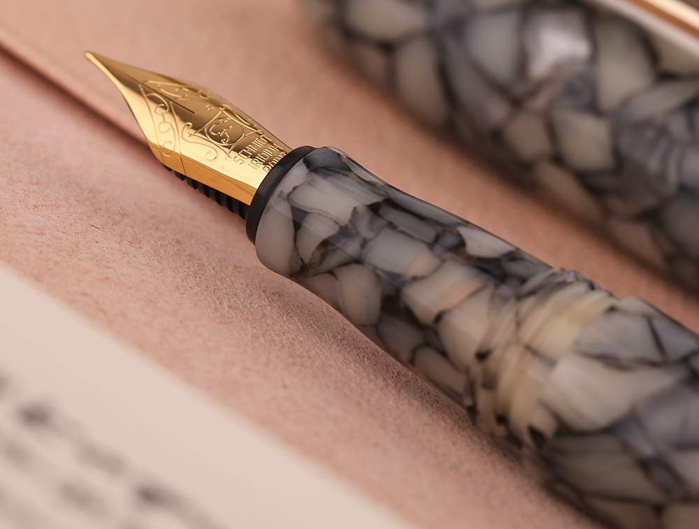 Premium Lanxivi M200 Fountain Pen - Gray Marble Design with SCHMIDT Iridium Fine Nib & Gold Clip | Vintage Style Writing Pen with Signature Case Set | Perfect for Calligraphy, Journaling & Business Signatures