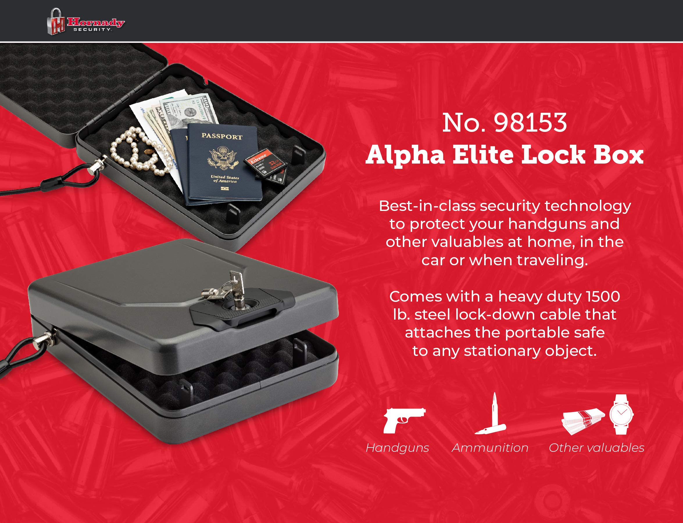 Hornady Secure Lock Box for Guns, Pistols & Valuables - Heavy Duty Steel Safe with Key Lock for Home, Office & Travel Security